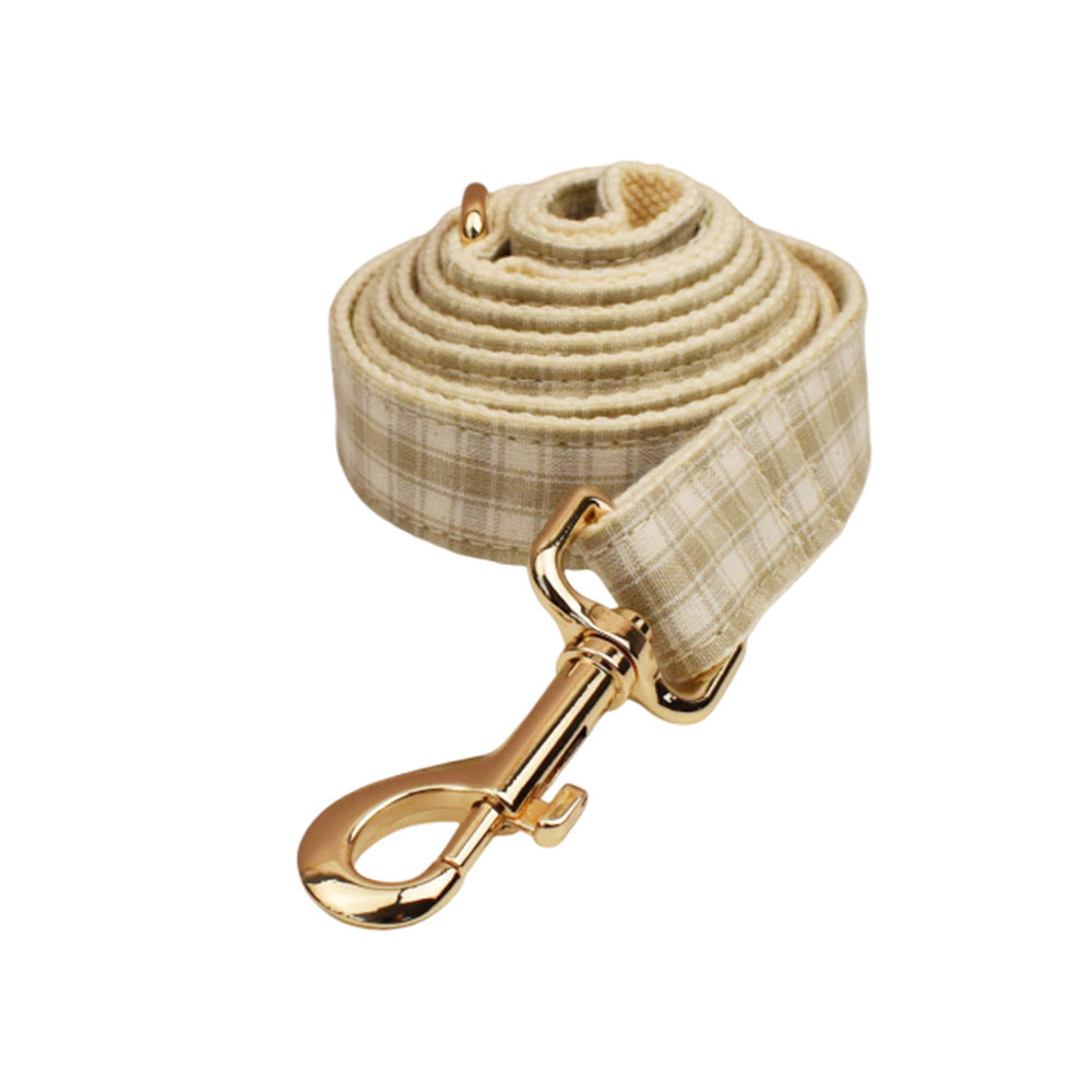 Collar y correa para perro de cuadros beige y blancos