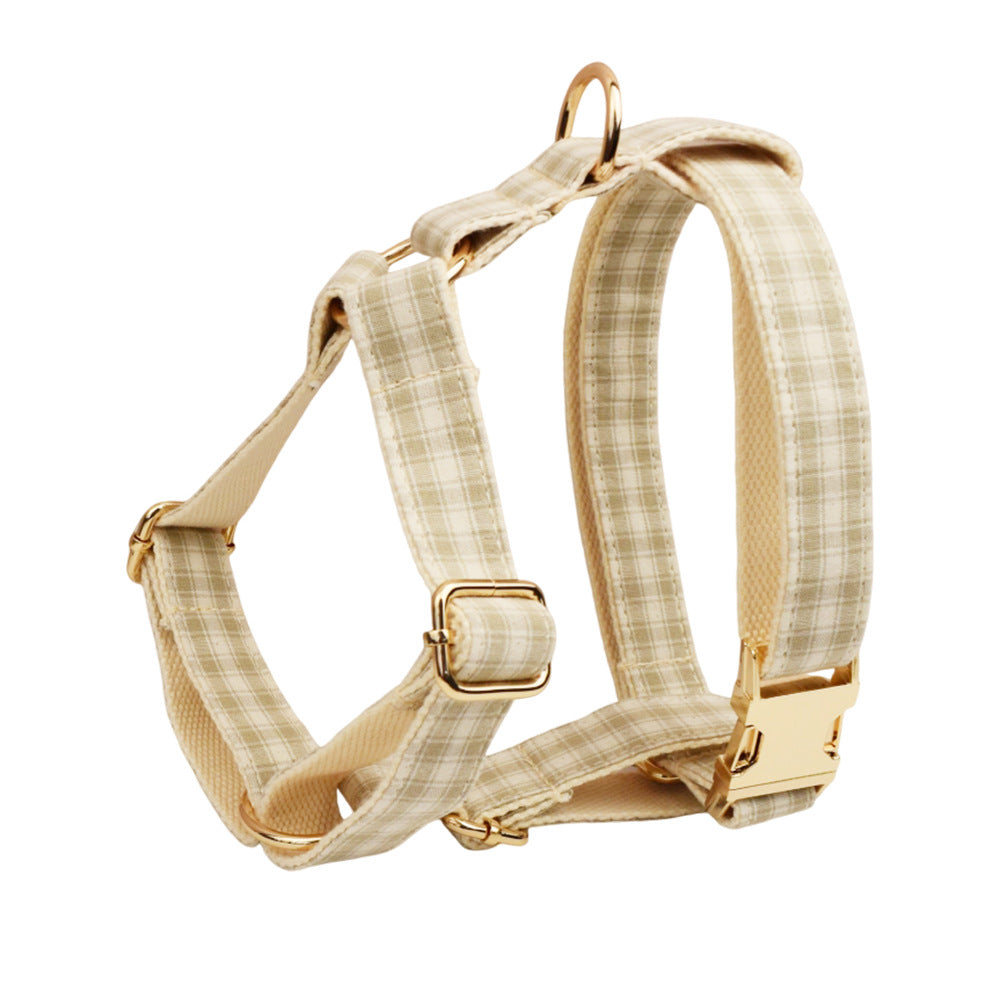 Collar y correa para perro de cuadros beige y blancos