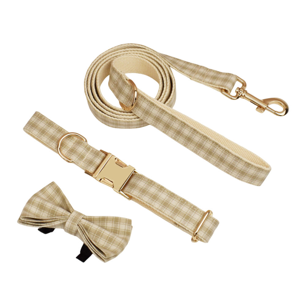 Collar y correa para perro de cuadros beige y blancos