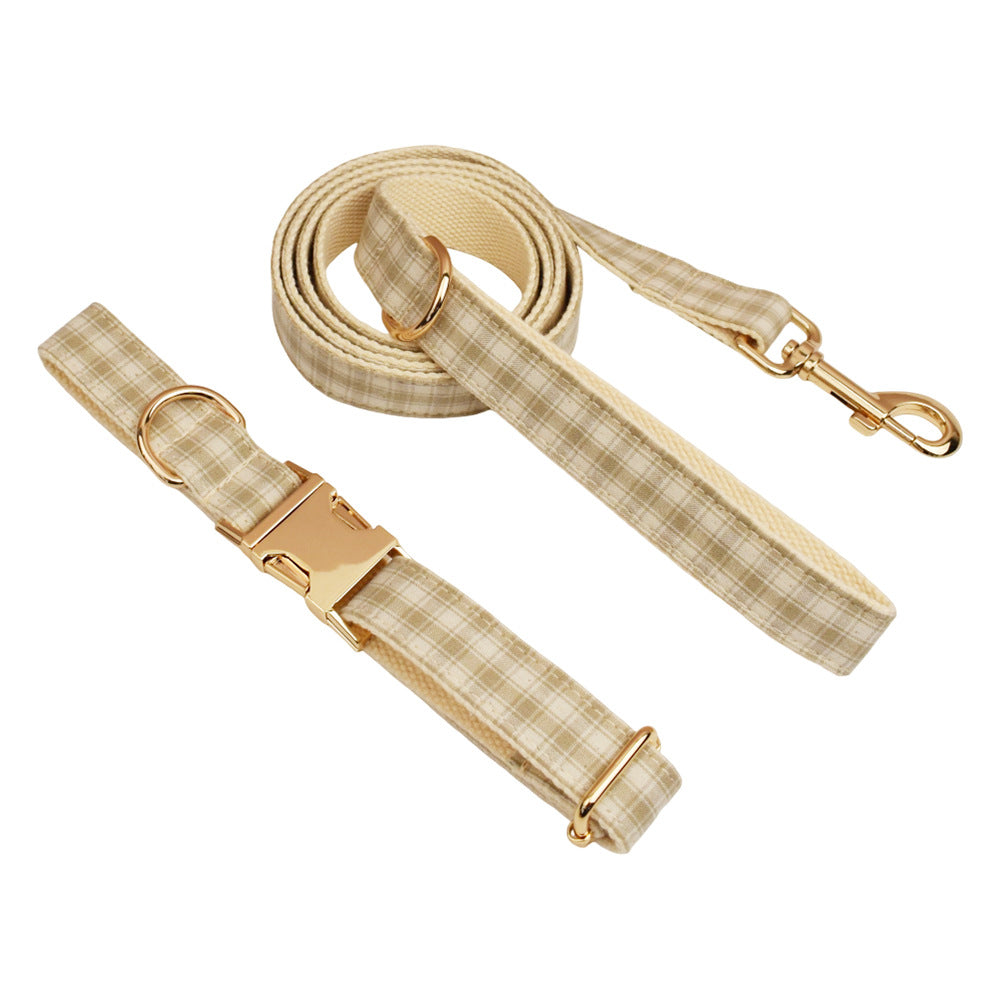 Collar y correa para perro de cuadros beige y blancos