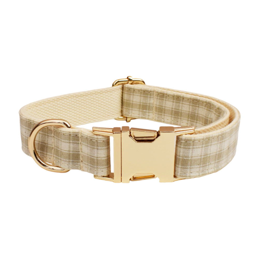 Collar y correa para perro de cuadros beige y blancos