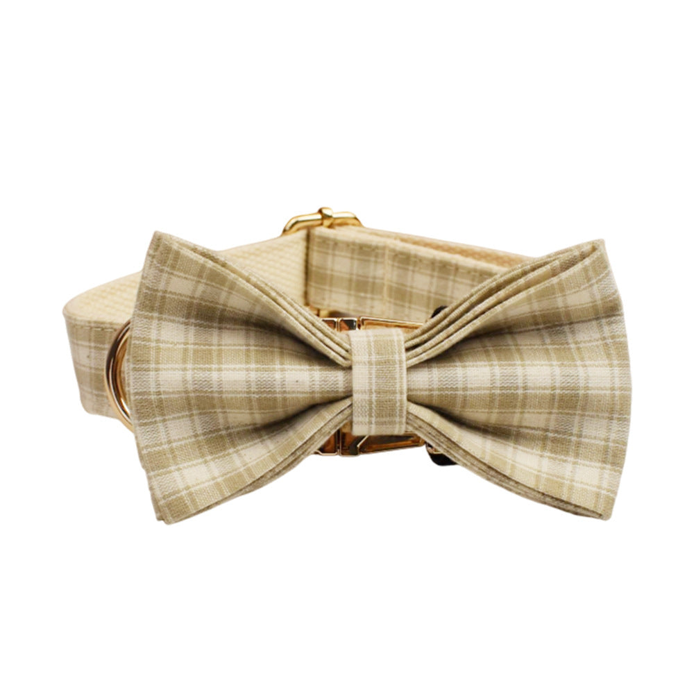 Collar y correa para perro de cuadros beige y blancos