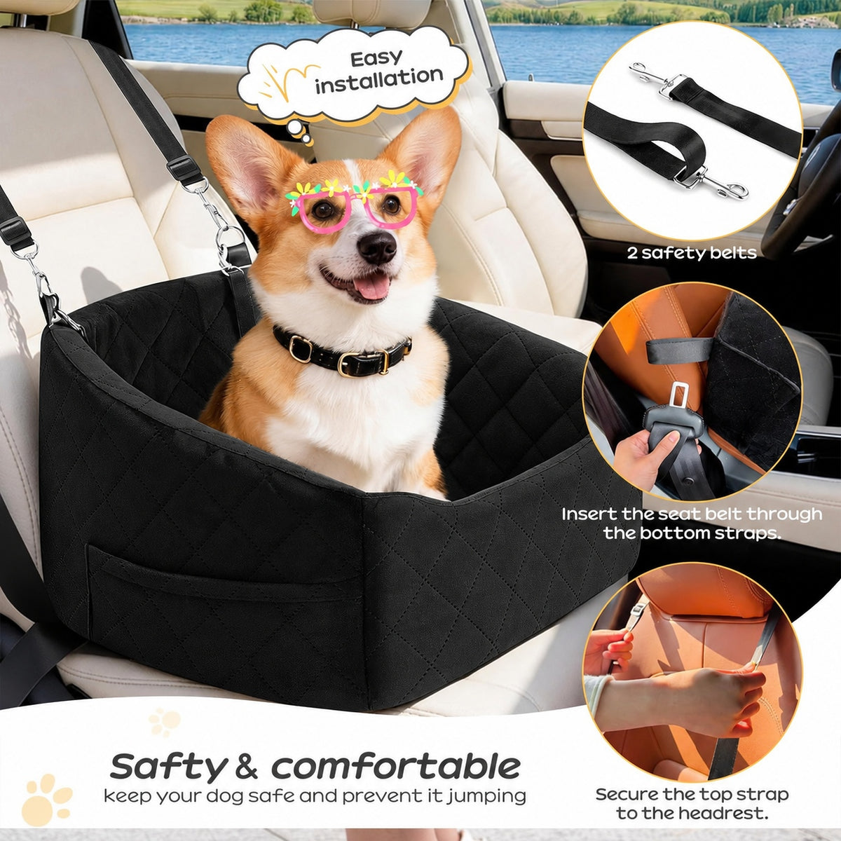 Asiento de coche acolchado para perro o gato